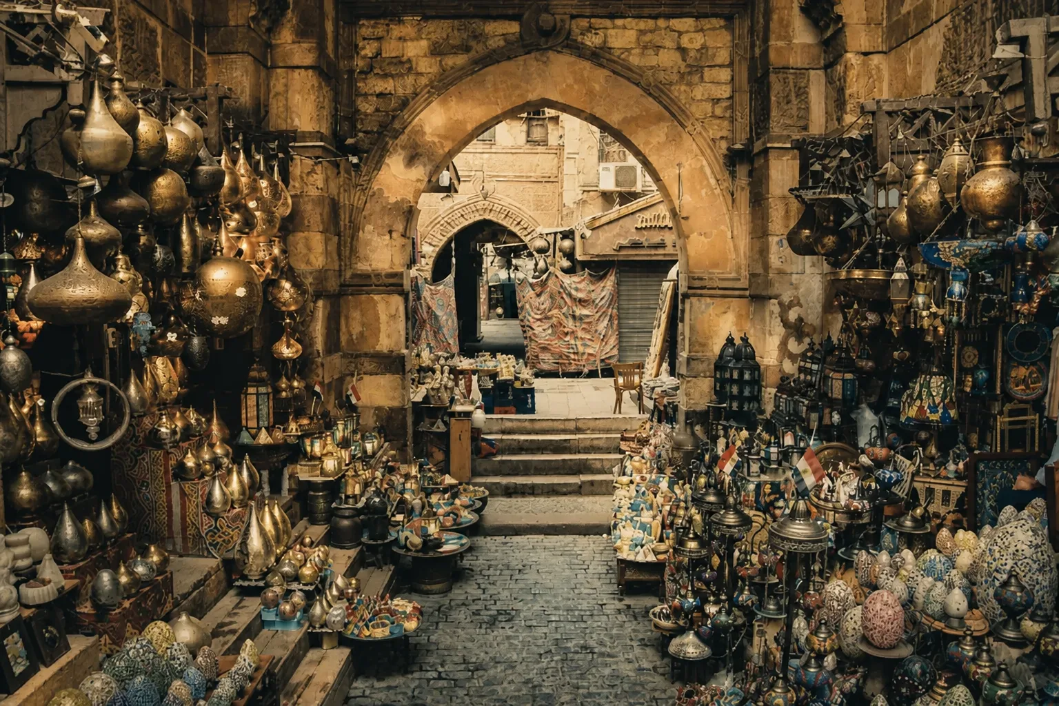 Egyptian street market in soft spring afternoon light